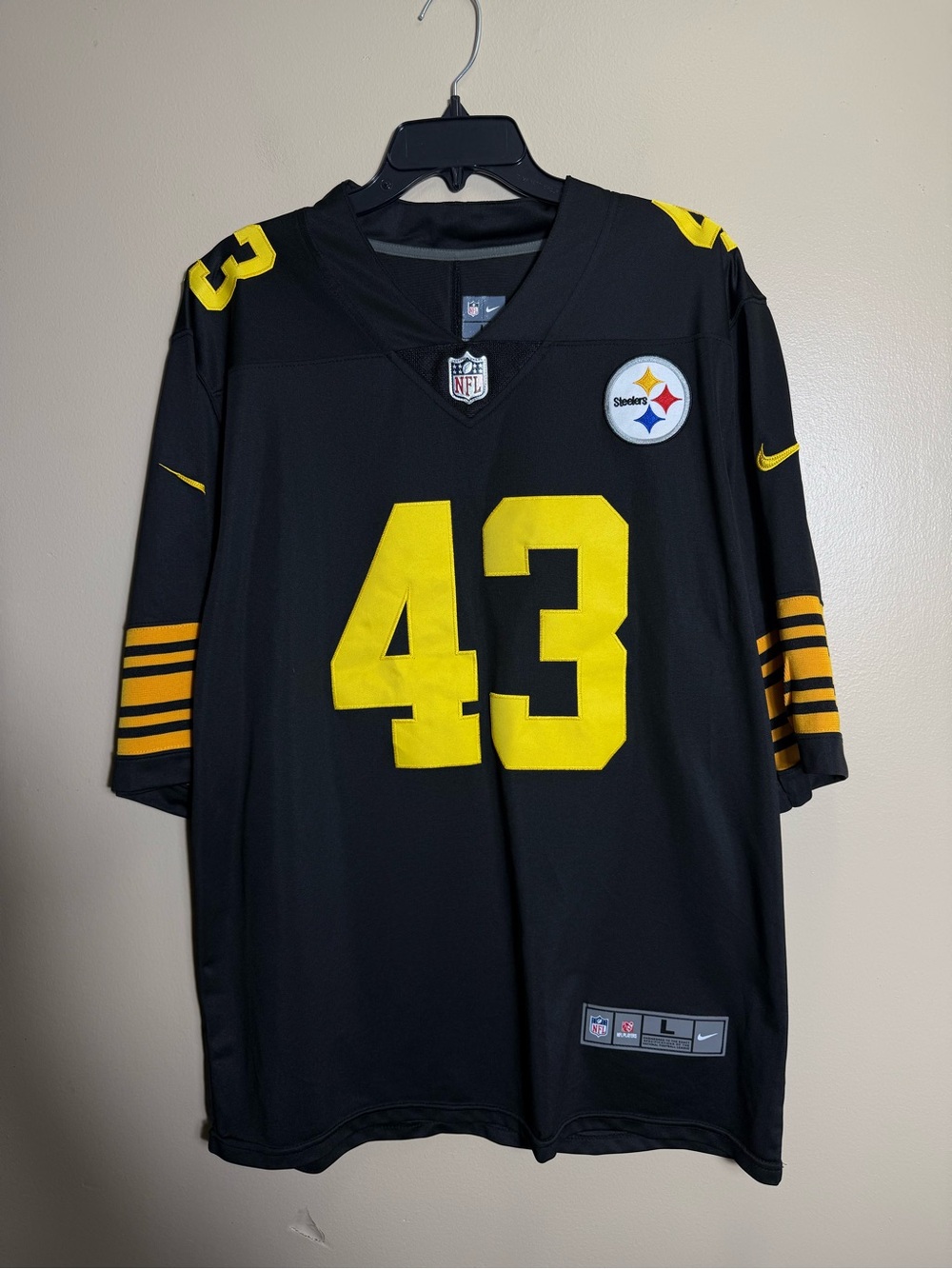 Nike Pittsburgh Steelers Troy Polamalu #43 Jersey Large Black Stitched NFL